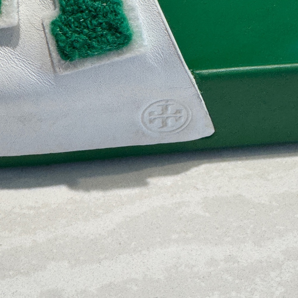 Tory Burch Green and White 'LOVE' Slide Sandals - Picture 2 of 4